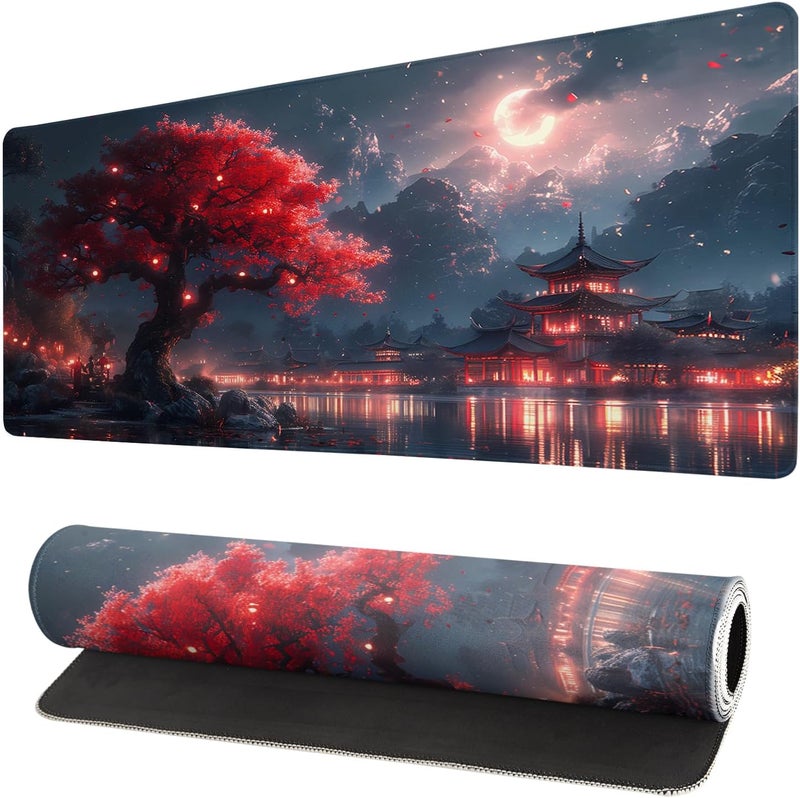 Brecoy Gaming Mouse Pad Desk Pad,Extended Big Mouse Pad,31.5x11.8 Inch Long Computer Keyboard Mouse Mat Mousepad with 3mm Non-Slip Base and Stitched Edge for Gaming and Office… (Night Lake) - Image 1